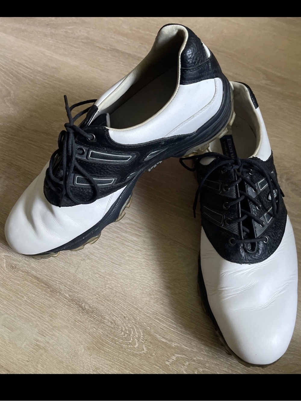 ETONIC Stabilizer Black and White Leather Golf Shoes Spikes 13